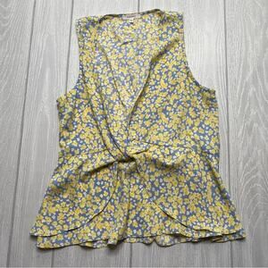 Pleione Women's Blue & Yellow Sleeveless Ditsy Floral Blouse Size XS X-Small